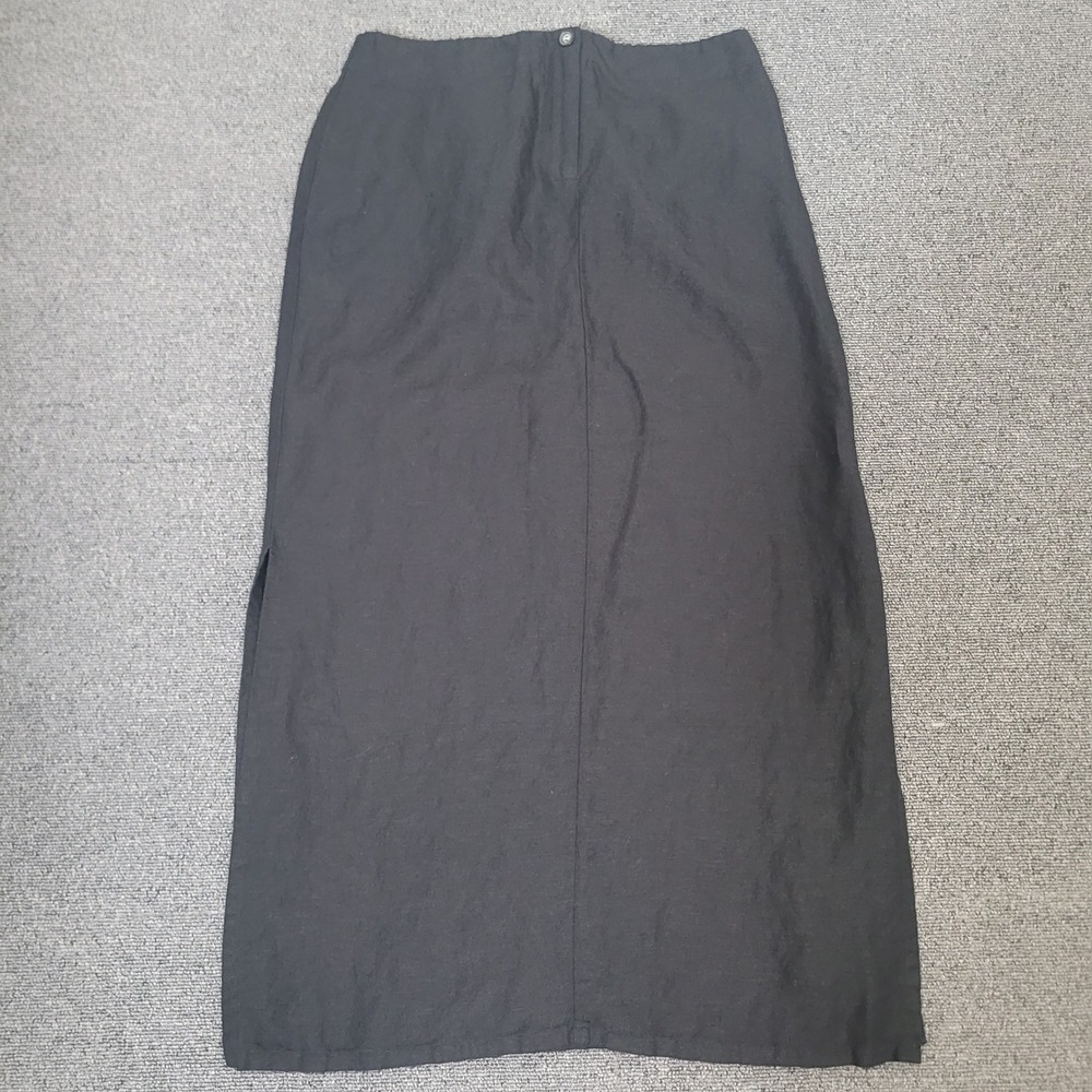New York & Company Size 4 Maxi Skirt Womens Black Linen Blend Side Slit Solid